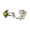 Elegants sudraba aproču pogu komplekts ar zaļo Baltijas dzintaru (17 mm)