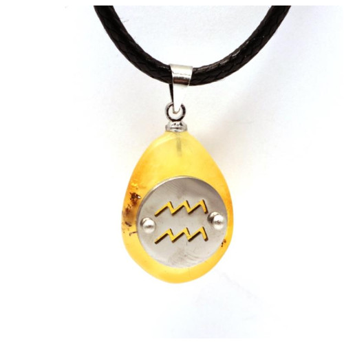 Dzintara Kulons Amulets ar Zīmi "Ūdensvīrs"